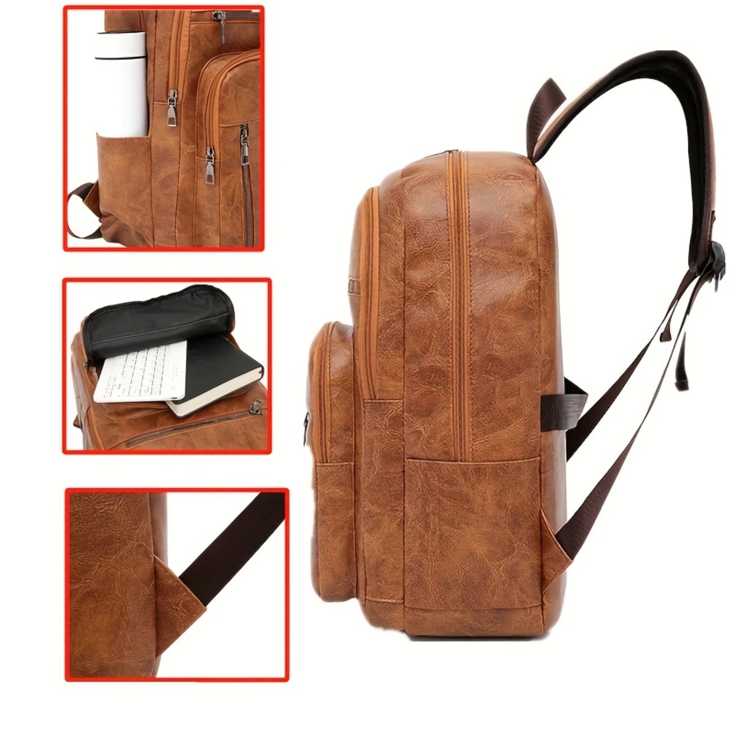 Waterproof PU Leather Backpack with Laptop Compartment